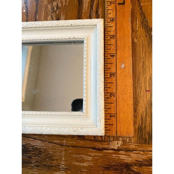 Small Vintage White Ornate Rectangular Mirror With Decorative Frame - Picture 3 of 4